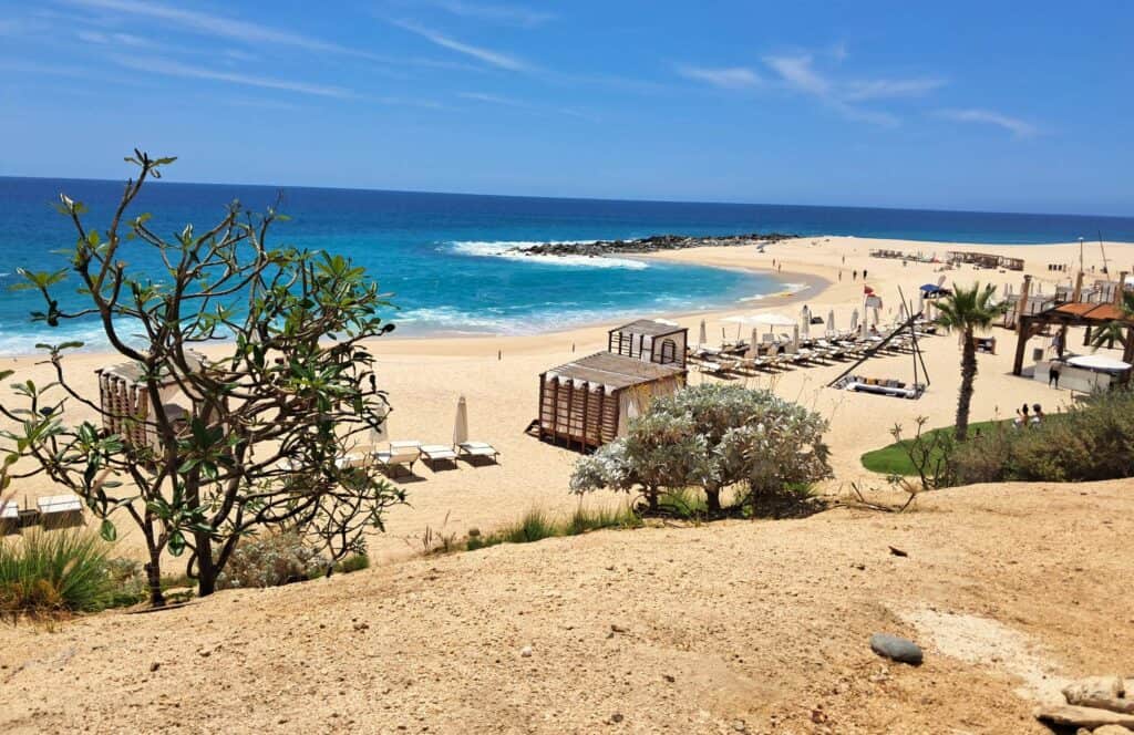 Cabanas on the beach at the Hilton Grand Vacations Los Cabos review.