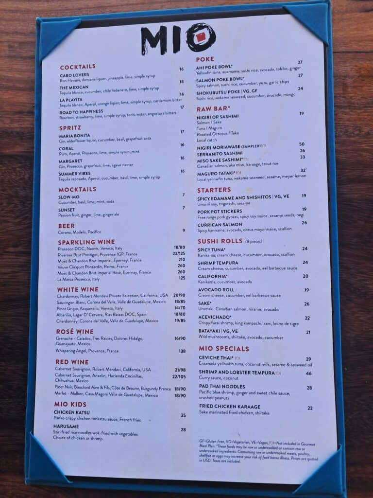 Lunch menu for Mio.