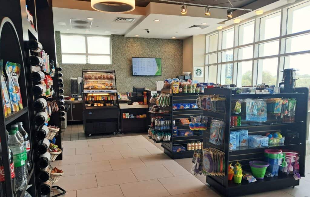 The MarketPlace in the Hilton Ocean 22 selling grab and go items to eat and for the kitchen.