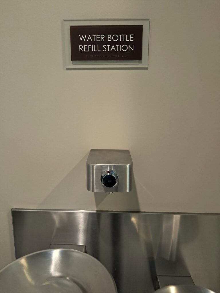 Water bottle refill station in the Hilton Ocean 22.