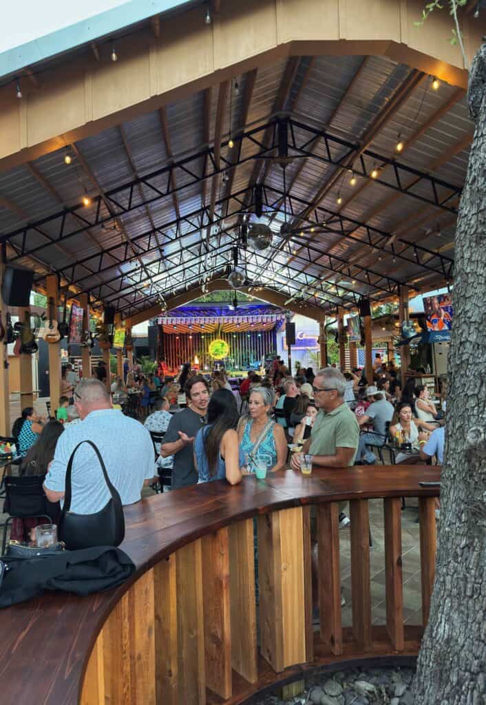 Bar and stage with area for eating at the Sugarshack in Bonita Springs.