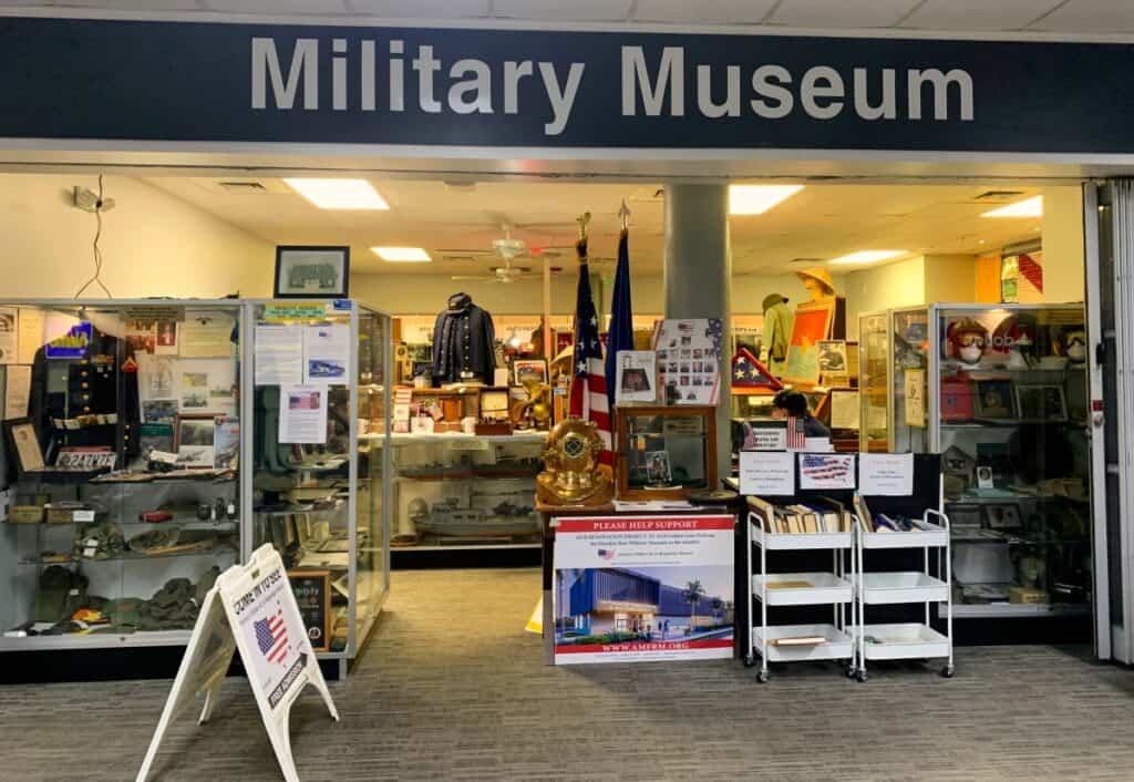 Front entrance to the Military Museum with memorabilia on display at the Naples airport in the north Road Terminal.