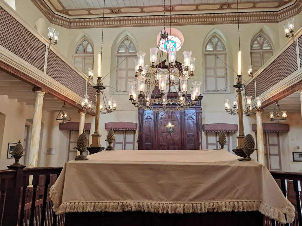 View of Ark from the bimah inside the Nidhe Israel Synagogue in Bridgetown Barbados.