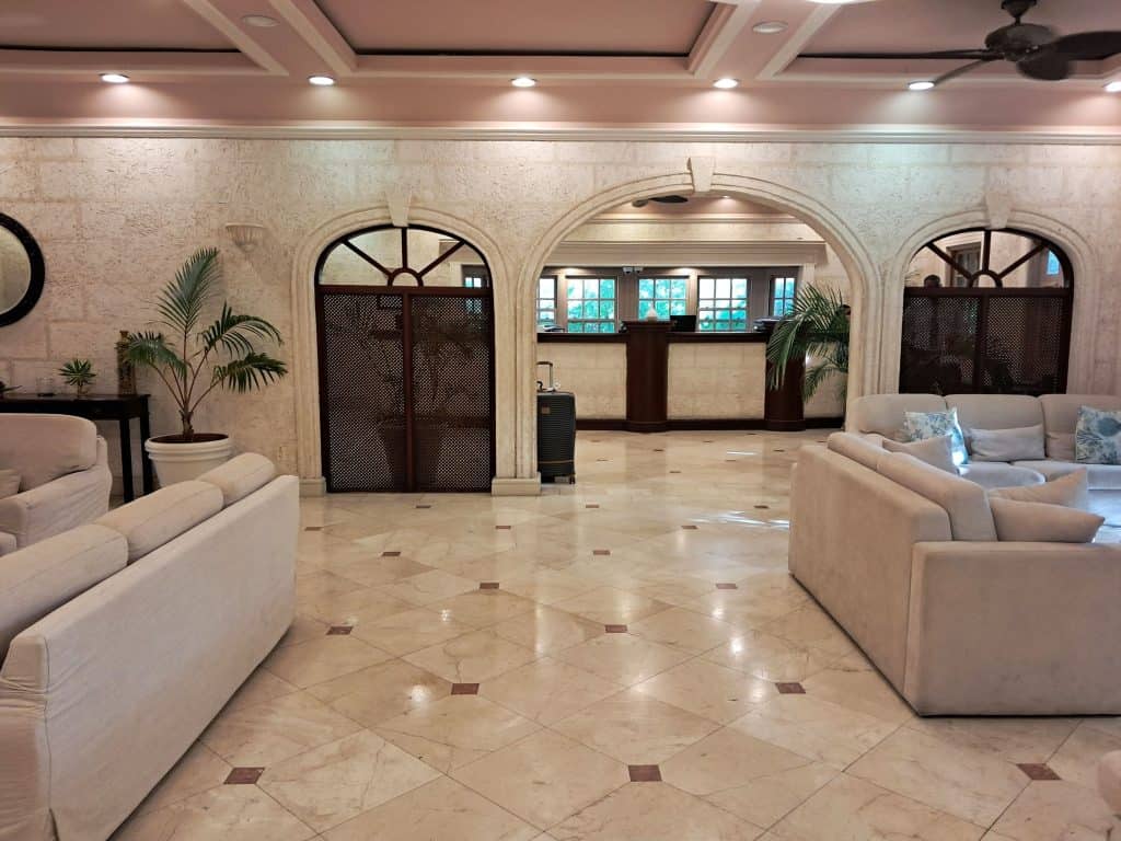 Entrance to the lobby and check-in desk at The Crane Resort Barbados.