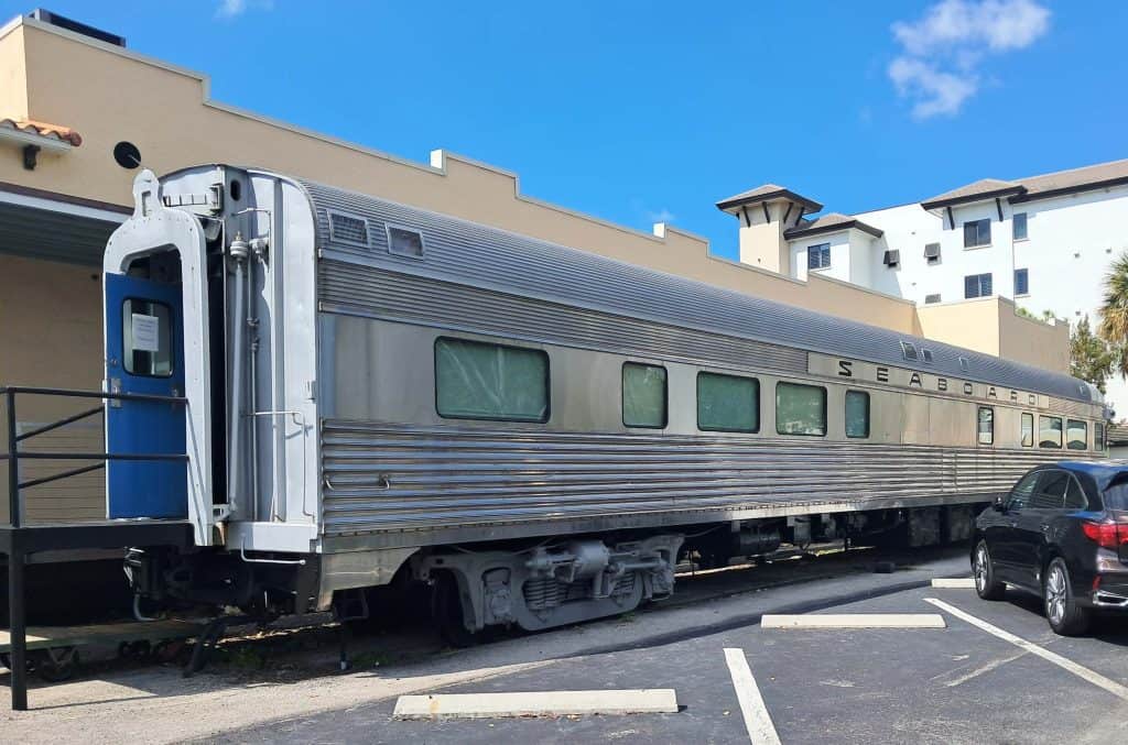 Seaboard train car exterior view at the Naples Depot Museum.