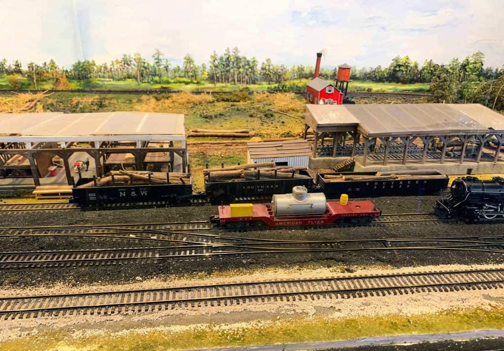 S-scale model train exhibit inside the train museum.