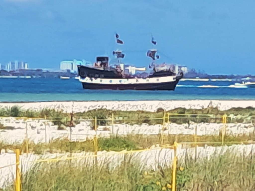 Spanish galleon replica sailing on the water near Estero Bay and the Gulf of Mexico in Fort Myers Beach.