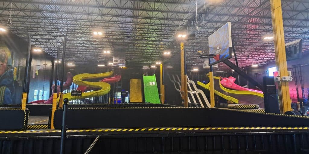 Variety of indoor slides as well as an air court at Slick City.