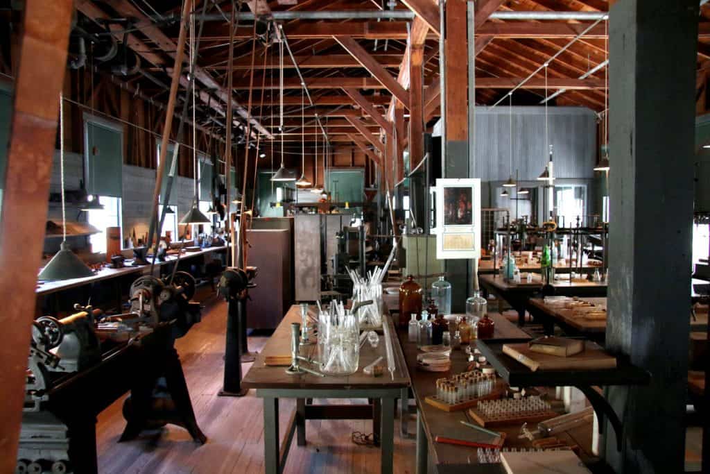 Laboratory with glassware on the tables at the Edison and Ford museum in Fort Myers.